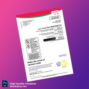 United Kingdom Npower Editable Dual Fuel Bill Template in Word and PDF formats
