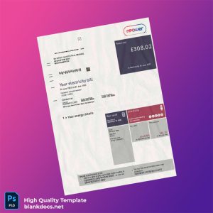 United Kingdom Npower Editable Electricity Bill Template in Word and PDF formats