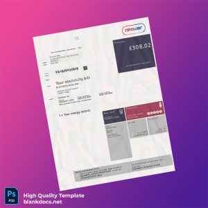 United Kingdom Npower Editable Utility Bill Template in Word and PDF formats