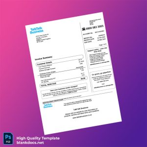 United Kingdom TalkTalk Business Editable Utility Bill Template in Word and PDF formats