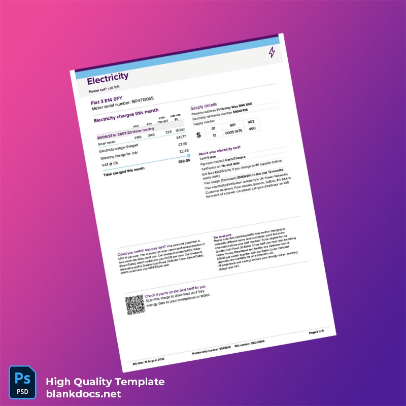 United Kingdom Utility Warehouse Ltd Editable Utility Bill Template in Word and PDF formats page 3
