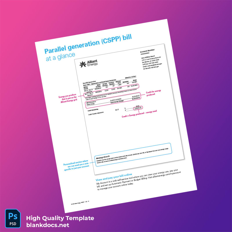 United States Alliant Energy Editable Utility Bill Template in Word and PDF formats page 2