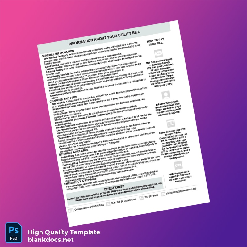 United States Borough Of Quakertown Editable Utility Bill Template in Word and PDF formats page 4