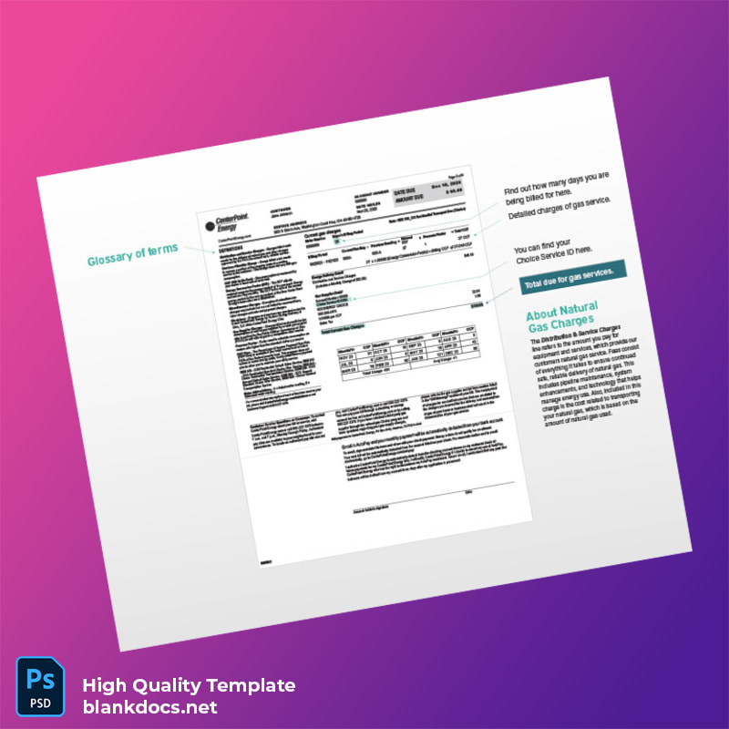 United States CenterPoint Energy Editable Gas Bill Template in Word and PDF formats page 2