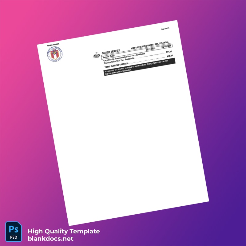 United States City Of Austin Editable Utility Bill Template in Word and PDF formats page 3