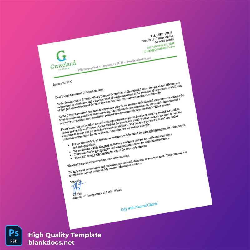 United States City Of Groveland Editable Utility Bill Template in Word and PDF formats page 3