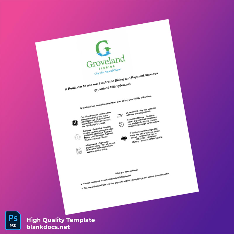 United States City Of Groveland Editable Utility Bill Template in Word and PDF formats page 4