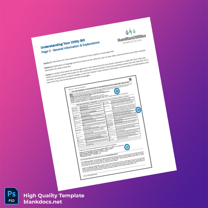 United States City Of Hamilton Utilities Editable Utility Bill Template in Word and PDF formats page 2