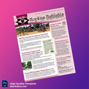 United States City Of Hopkins Editable Community Newsletter Template in Word and PDF formats