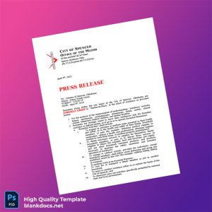 United States City Of Spencer Oklahoma Editable Press Release Template in Word and PDF formats