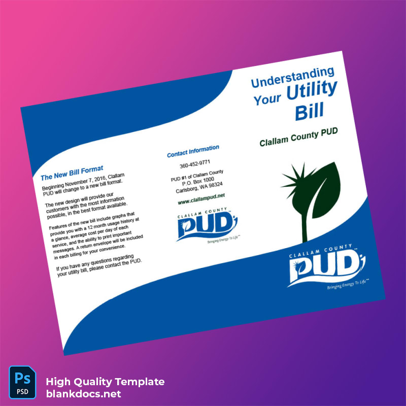 United States Clallam County PUD Editable Utility Bill Template in Word and PDF formats