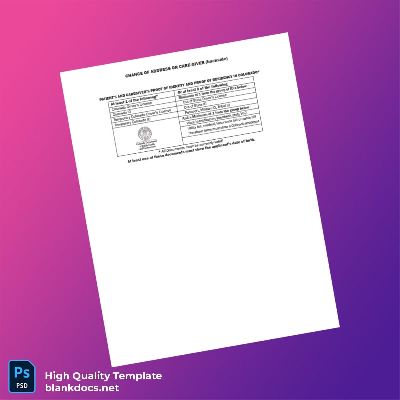 United States Colorado Department Of Public Health And Environment Editable Change Of Address Form Template in Word and PDF form