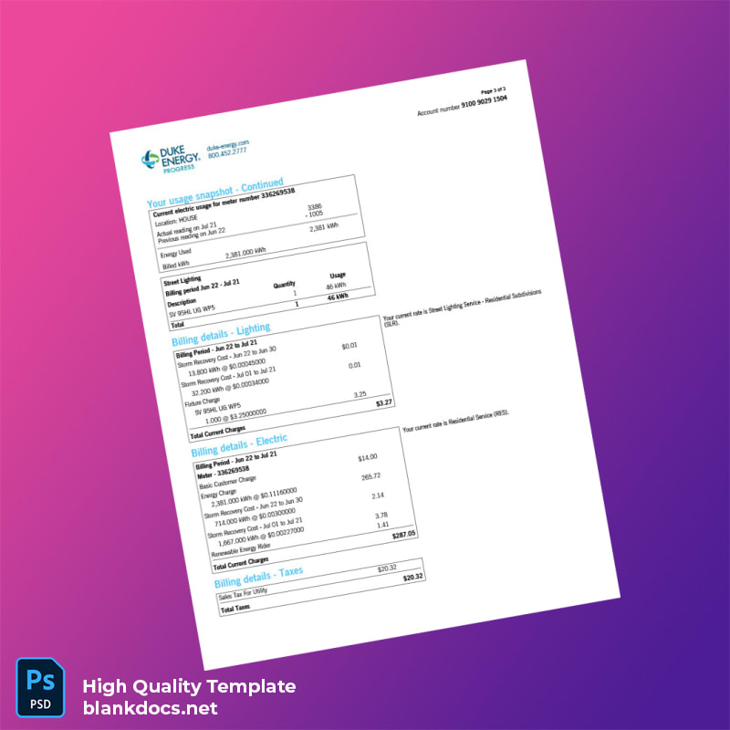 United States Duke Energy Editable Electricity Bill Template in Word and PDF formats page 3
