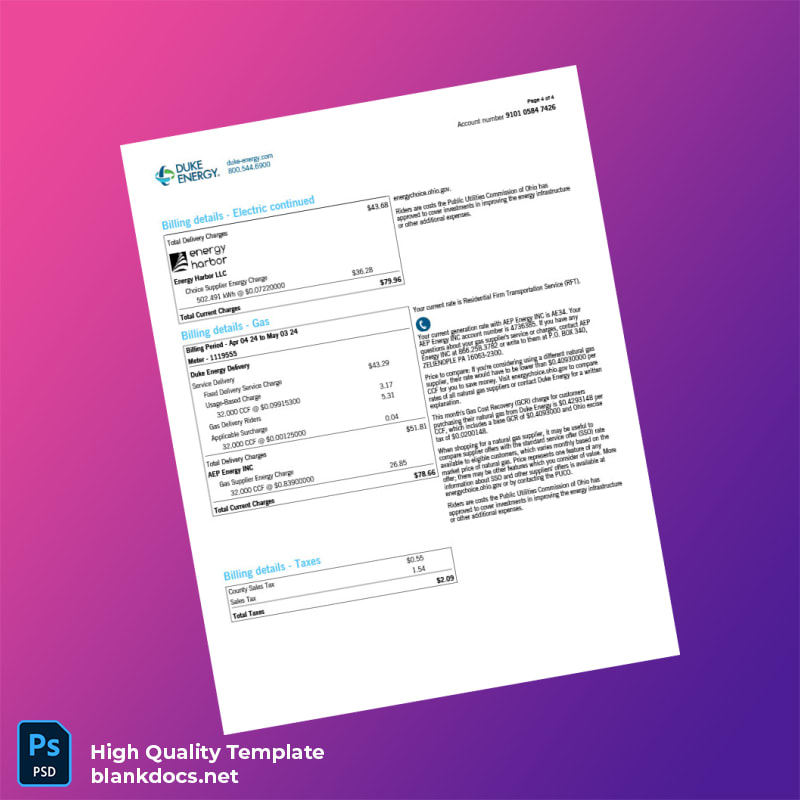 United States Duke Energy Editable Utility Bill Template in Word and PDF formats page 4
