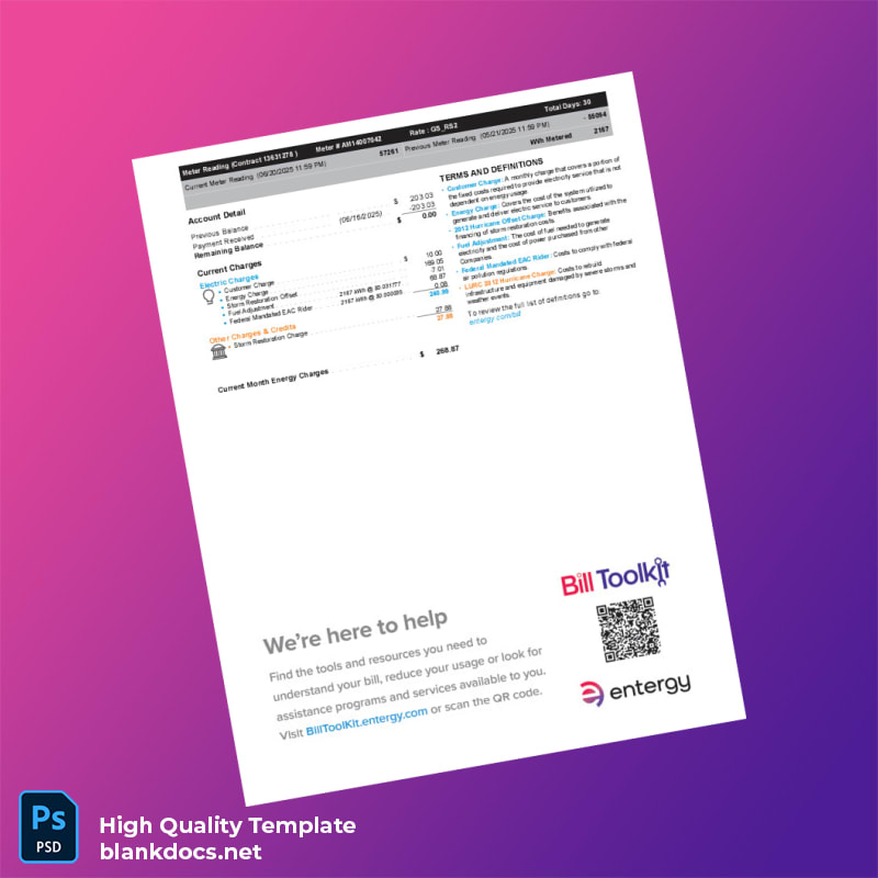 United States Entergy Louisiana LLC Editable Utility Bill Template in Word and PDF formats page 2