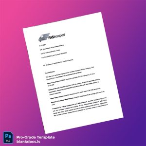 Blank United States FAS Transport Proof of Employment Letter Template (Word/PDF) Document Preview - BlankDocs