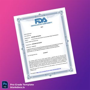 Blank United States FDA Registration Certificate Template (Word/PDF) Document Preview