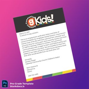 Blank United States Gateway Community Church Employment Verification Letter Template (Word/PDF) Document Preview - BlankDocs