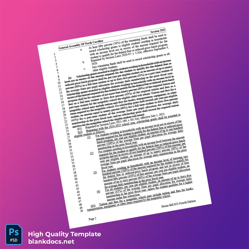 United States General Assembly Of North Carolina Editable House Bill Template in Word and PDF formats page 2