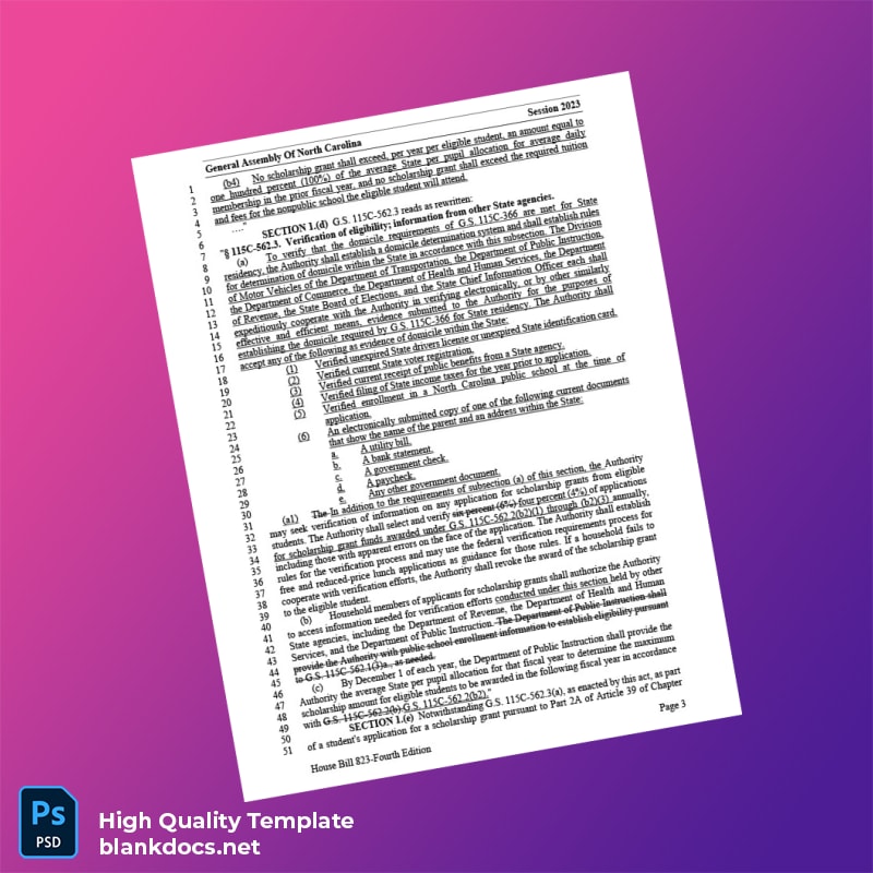 United States General Assembly Of North Carolina Editable House Bill Template in Word and PDF formats page 3