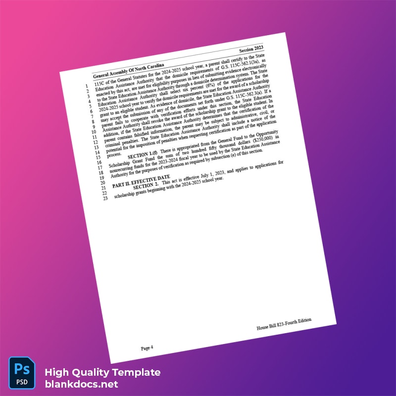 United States General Assembly Of North Carolina Editable House Bill Template in Word and PDF formats page 4