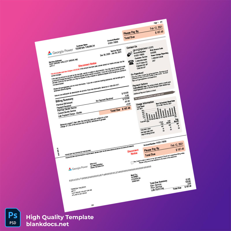 United States Georgia Power Editable Disconnect Notice Template in Word and PDF formats