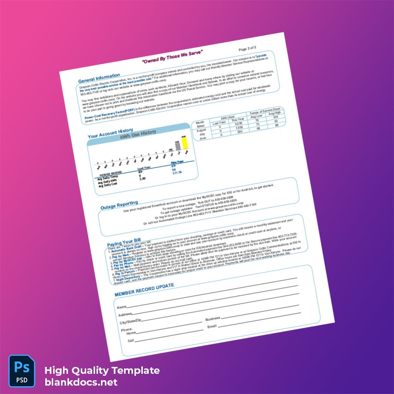 United States Grayson-Collin Electric Cooperative Editable Electricity Bill Template in Word and PDF formats page 2