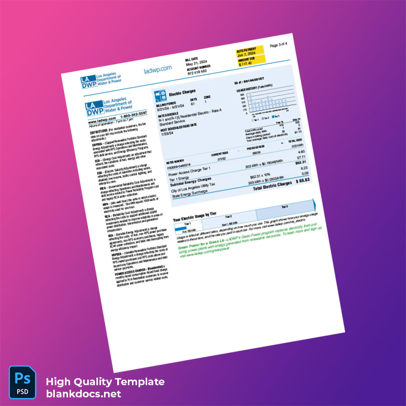 United States Los Angeles Department Of Water And Power Editable Utility Bill Template in Word and PDF formats page 3