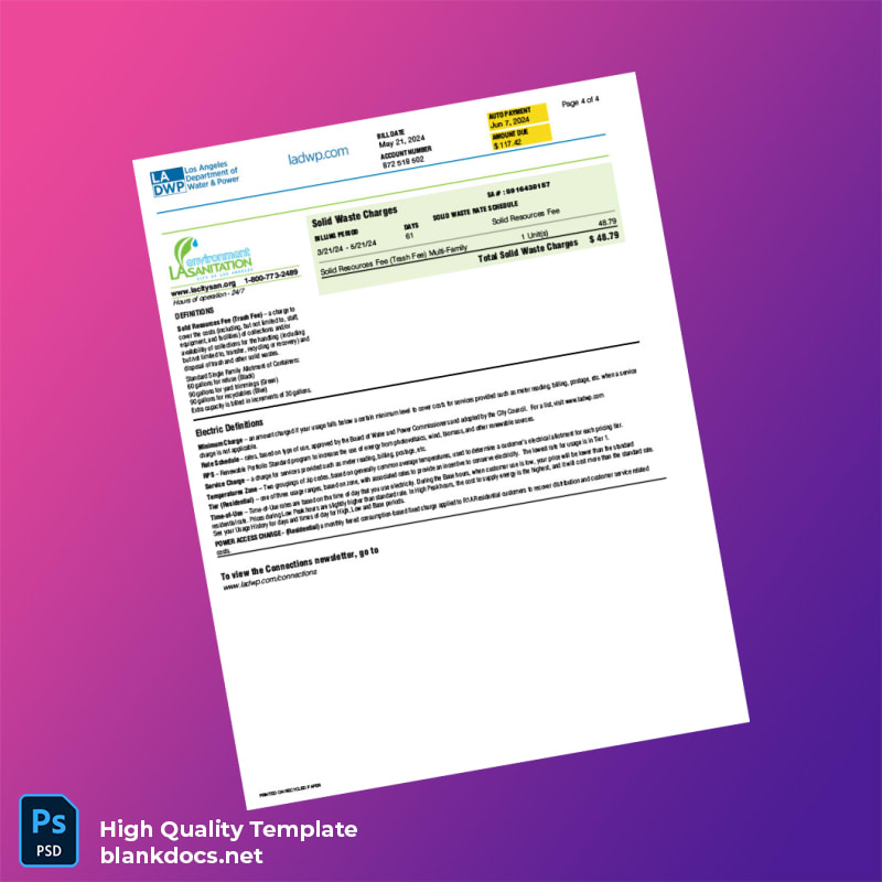 United States Los Angeles Department Of Water And Power Editable Utility Bill Template in Word and PDF formats page 4