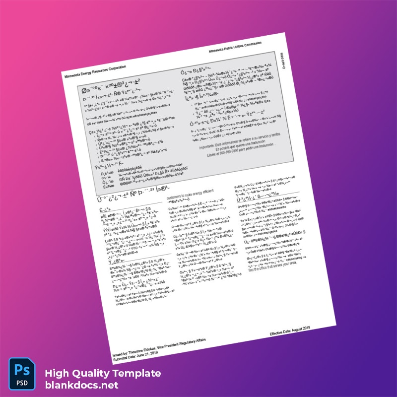 United States Minnesota Energy Resources Corporation Editable Utility Bill Template in Word and PDF formats page 2