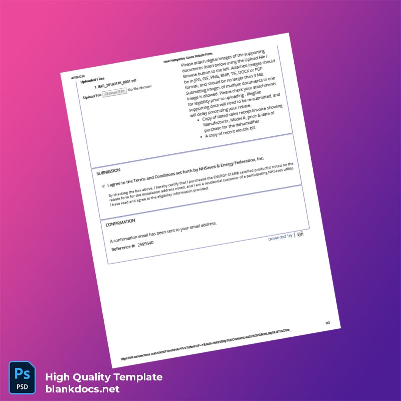 United States NH Saves Energy Federation Inc Editable Rebate Form Template in Word and PDF formats page 3