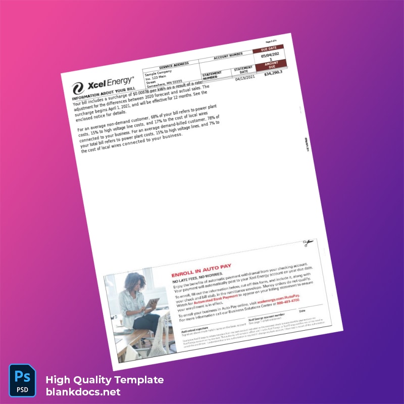 United States Northern States Power Company Editable Utility Bill Template in Word and PDF formats page 3