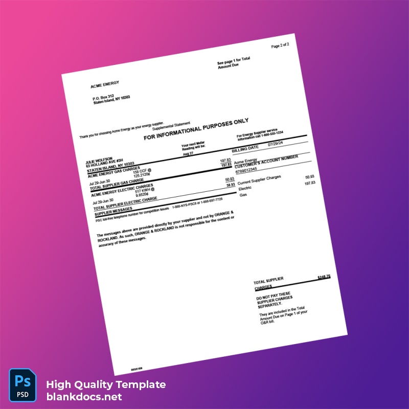 United States Orange Rockland Editable Utility Bill Template in Word and PDF formats page 2
