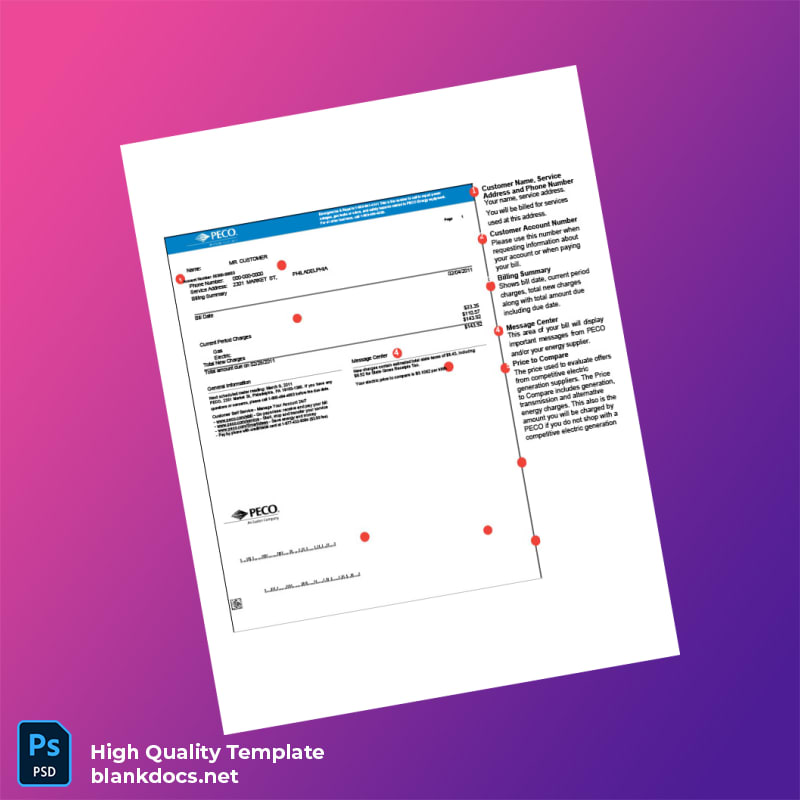 United States PECO Editable Utility Bill Template in Word and PDF formats