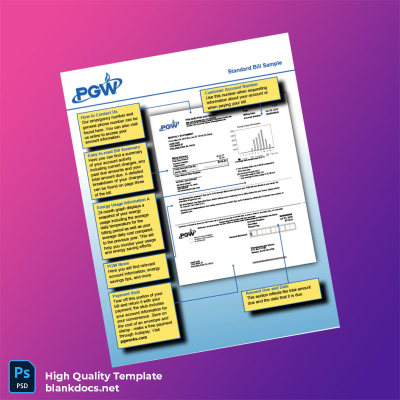 United States PGW Editable Gas Bill Template in Word and PDF formats
