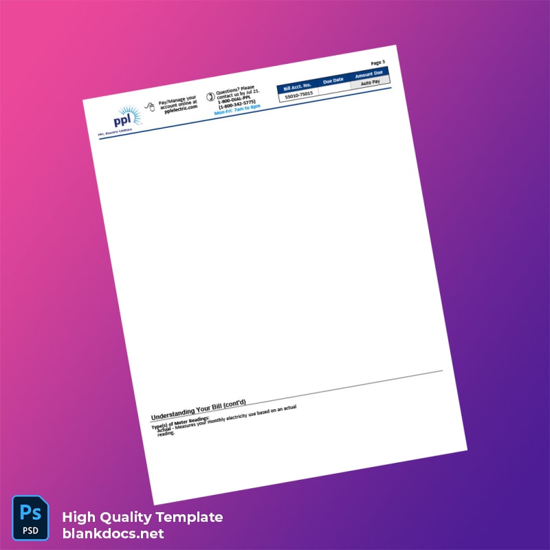 United States PPL Electric Utilities Editable Electricity Bill Template in Word and PDF formats page 3