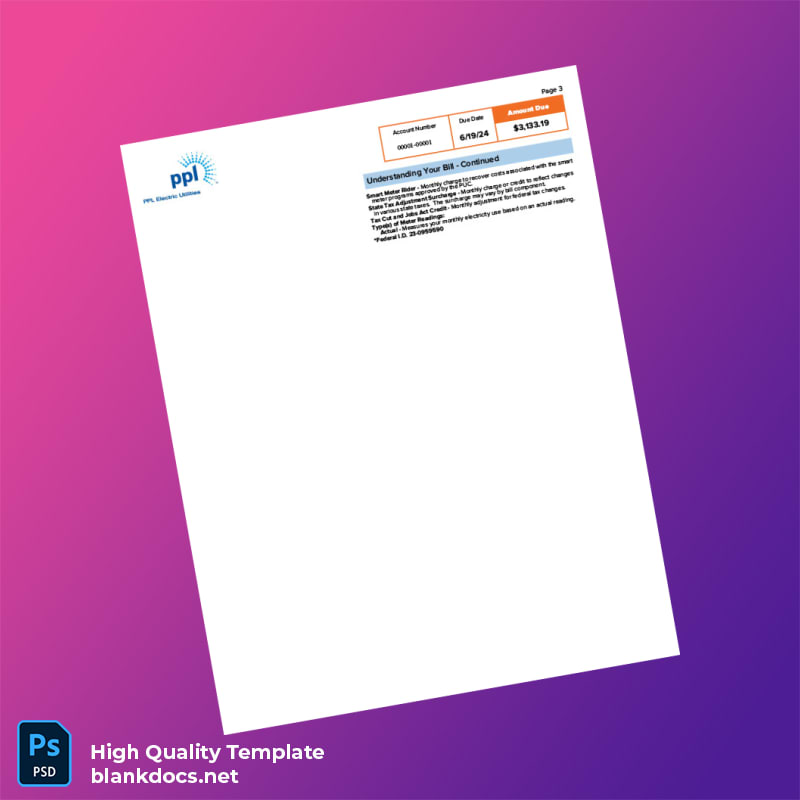 United States PPL Electric Utilities Editable Utility Bill Template in Word and PDF formats page 3