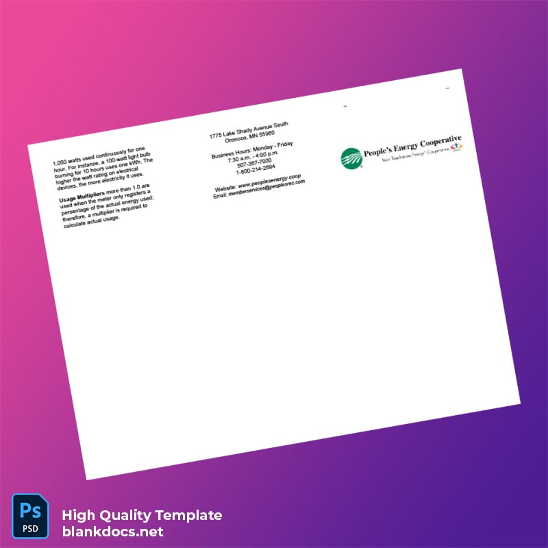 United States People S Energy Cooperative Editable Utility Bill Template in Word and PDF formats page 3