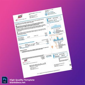 United States San Diego Gas Electric Editable Utility Bill Template in Word and PDF formats