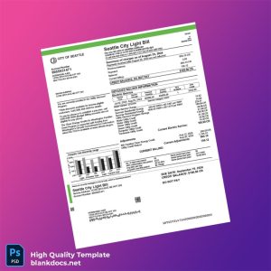 United States Seattle City Light Editable Electricity Bill Template in Word and PDF formats