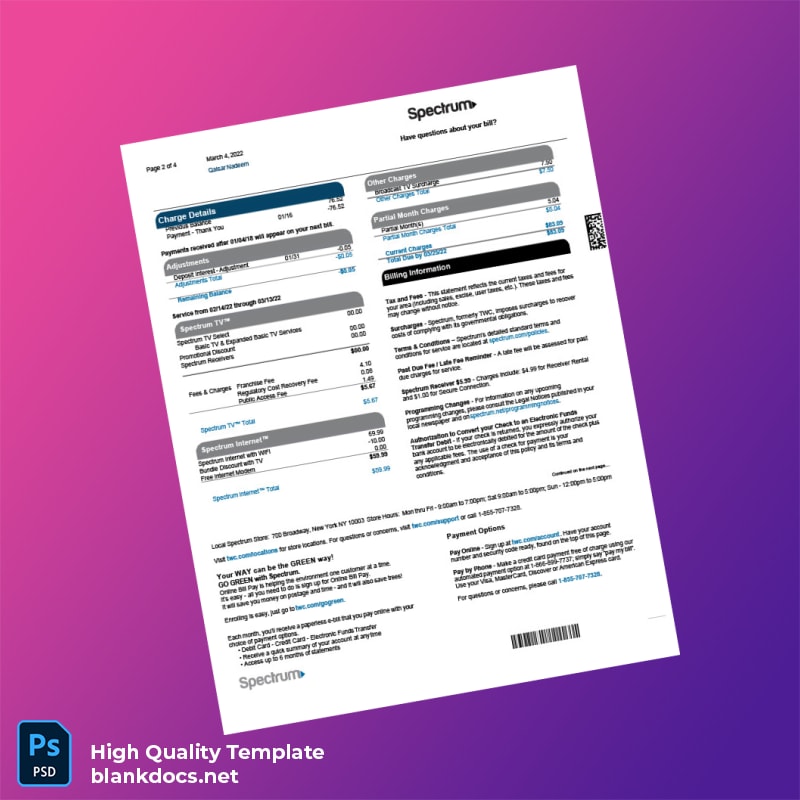 United States Spectrum Editable Bank Statement Template in Word and PDF formats page 2