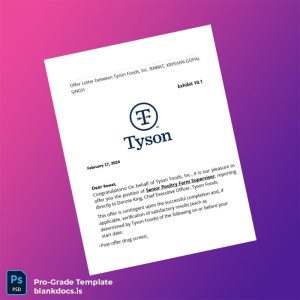 Blank United States Tyson Foods Incorporated Employment Verification Letter Template (Word/PDF) Document Preview - BlankDocs