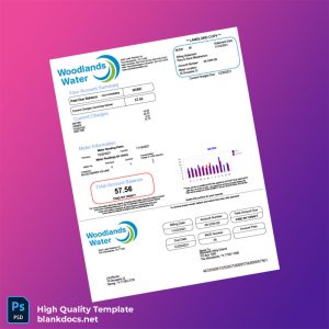 United States Woodlands Water District Editable Water Bill Template in Word and PDF formats