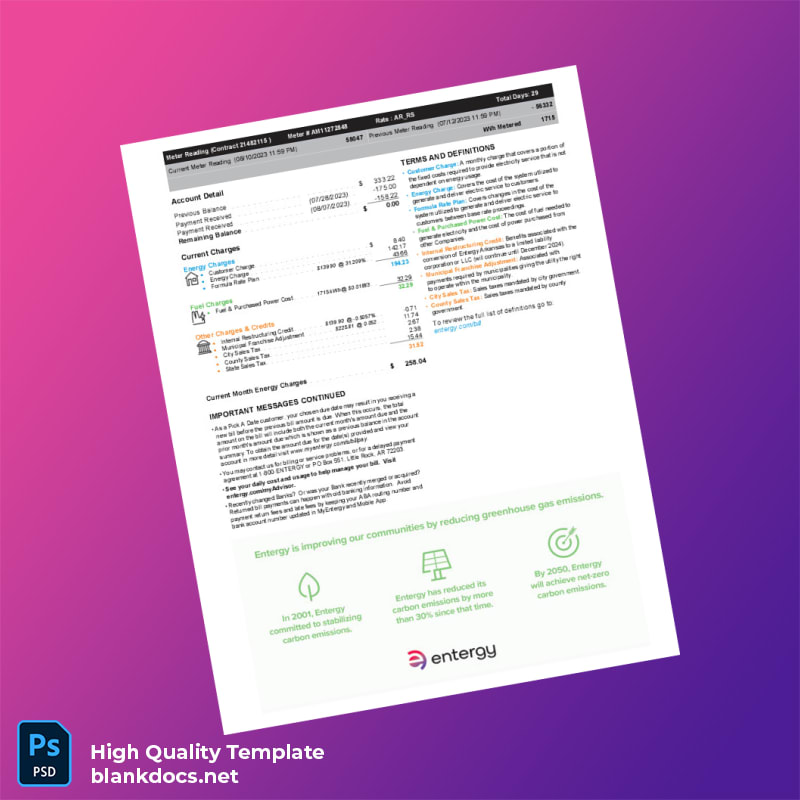 Utility Company Name Not Specified Editable Utility Bill Template in Word and PDF formats page 2