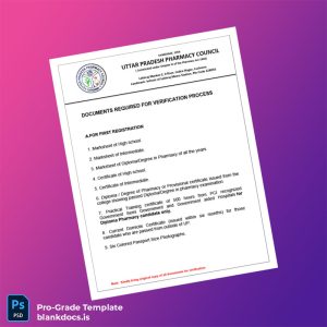 Blank Uttar Pradesh Pharmacy Council Registration Certificate Template (Word/PDF) Document Preview