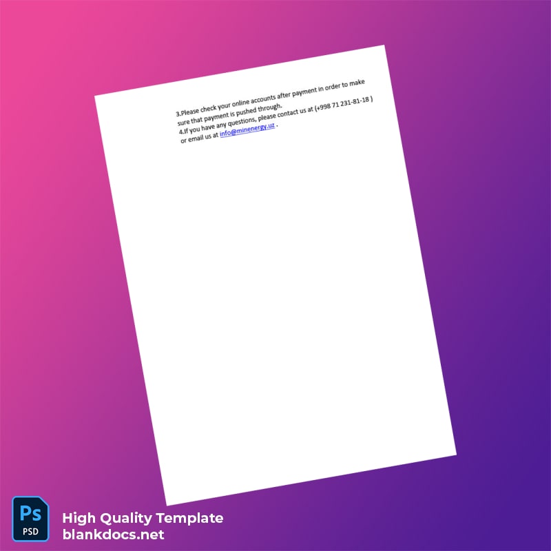 Uzbekistan Uzbekenergo Editable Utility Bill Template in Word and PDF formats page 2