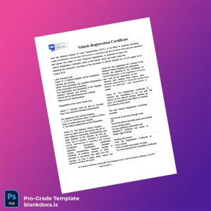 Blank Venezuela National Institute of Land Transportation Vehicle Registration Certificate Template (Word/PDF) Document Preview