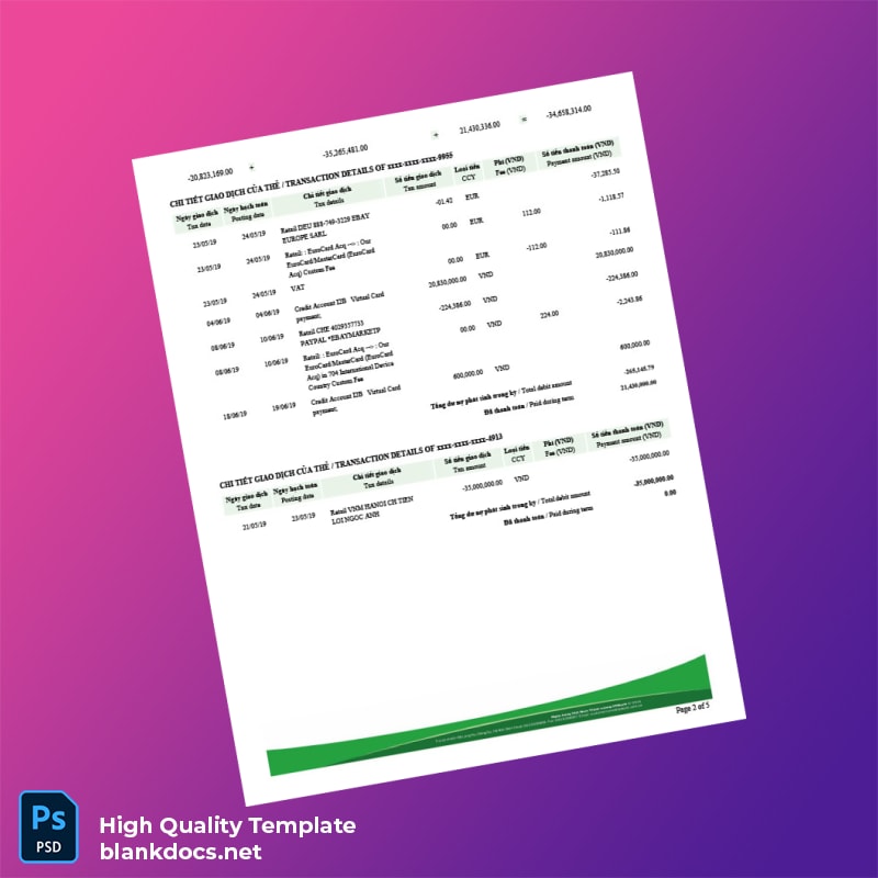 Vietnam Bank Statement Template in Word and PDF formats page 2