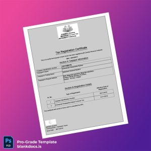 Blank Zambia Revenue Authority Tax Registration Certificate Template (Word/PDF) Document Preview