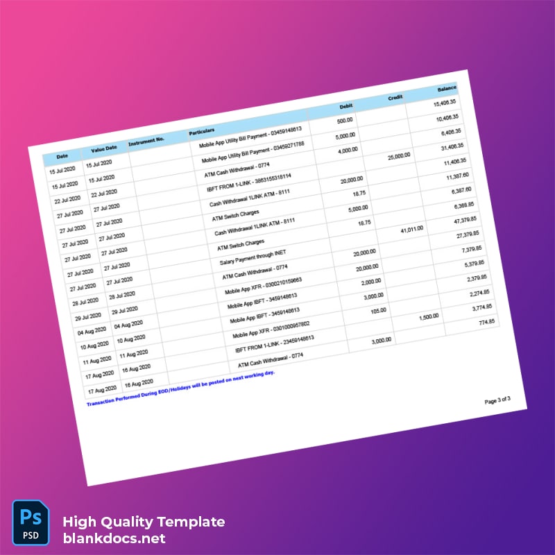 iNet Editable Bank Statement Template in Word and PDF formats page 3